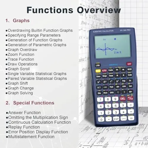 Graphing Scientific Calculators ROATEE 36X Pro Office Calculators for High School with 360 Functions Financial Calculator Desktop, 3-in 14 Digit Display Office Supplies for Student Teacher Engineer - 5