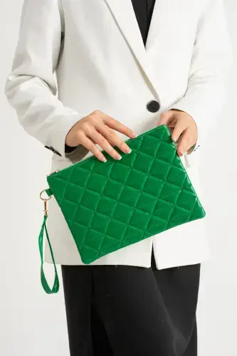 Grass Green Patterned Portfolio Clutch Bag 25x19 Cm-Green - DEFNELLA (1)