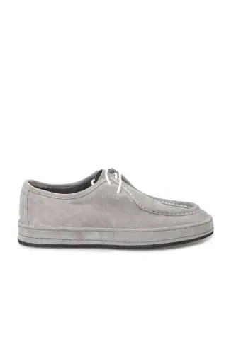 Gray 100% Leather Laced Casual Suede Shoes - JAKAMEN (1)