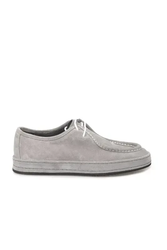 Gray 100% Leather Laced Casual Suede Shoes - JAKAMEN