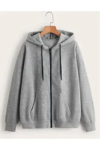 Gray 2 Thread Seasonal Zippered Hooded Fleece Cardigan Jacket-GRAY - 1