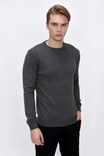 Gray Basic Dynamic Fit Relaxed Fit Crew Neck Knit Sweater - 3