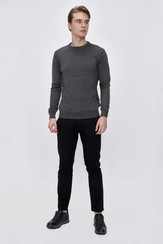 Gray Basic Dynamic Fit Relaxed Fit Crew Neck Knit Sweater - 5