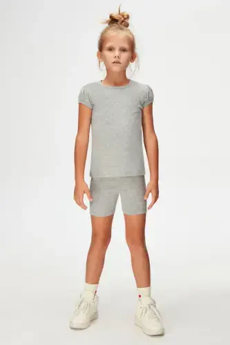 Gray Basic Girls Crew Neck Watermelon Sleeve T-Shirt-COOL GRAY - 1