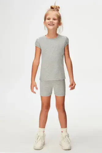 Gray Basic Girls Crew Neck Watermelon Sleeve T-Shirt-COOL GRAY - LOVETTI (1)