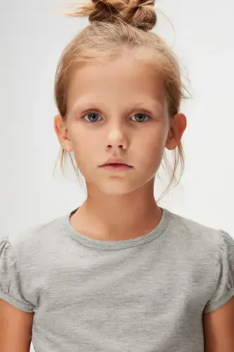 Gray Basic Girls Crew Neck Watermelon Sleeve T-Shirt-COOL GRAY - 4