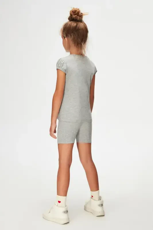 Gray Basic Girls Crew Neck Watermelon Sleeve T-Shirt-COOL GRAY - 5