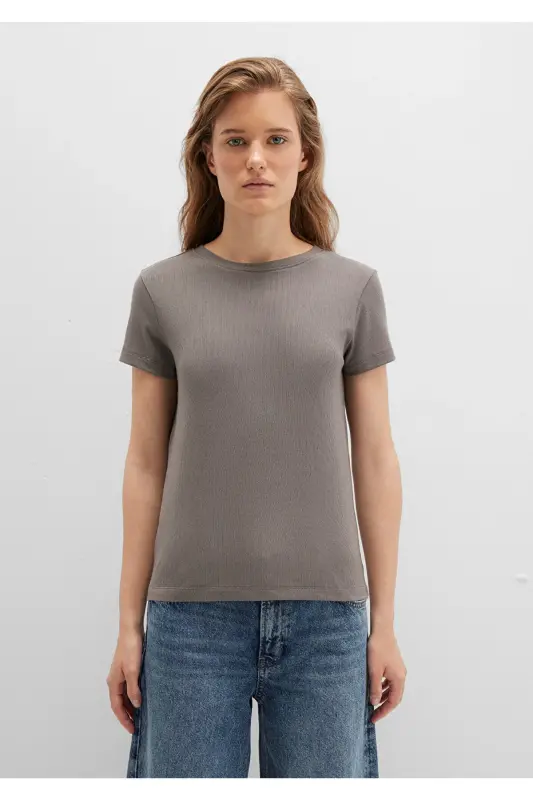 Gray Basic T-Shirt Slim Fit / Narrow Cut 1612904-7009 - 4