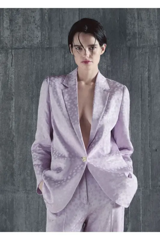 Gray Brown Satin Blazer Jacket - 8