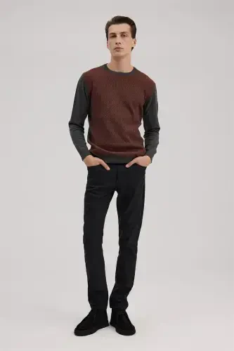 Gray Cinnamon Classic Fit Crew Neck Patterned Knitwear - 1