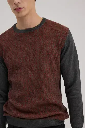 Gray Cinnamon Classic Fit Crew Neck Patterned Knitwear - 3