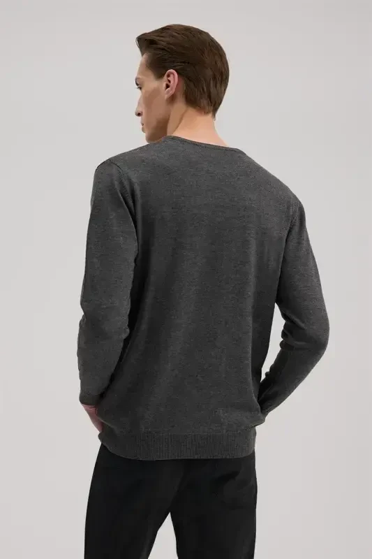 Gray Cinnamon Classic Fit Crew Neck Patterned Knitwear - 4