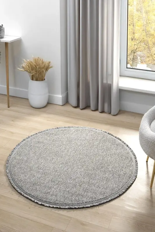 Gray Circle Round Fringed Modern Woven Rug GRAY CIRCLE-Gray 3 - 1