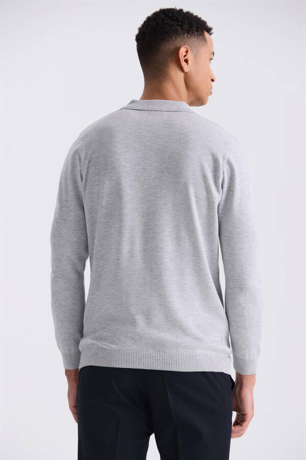 Gray Classic Fit Button Detailed Polo Collar Knit Sweater - 8