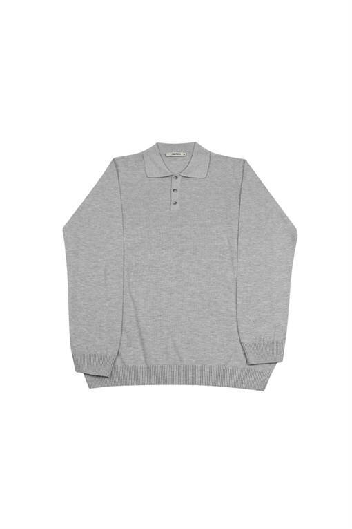 Gray Classic Fit Button Detailed Polo Collar Knit Sweater - 11