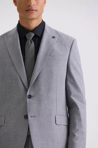 Gray Classic Fit Peak Lapel Wool Suit - 3
