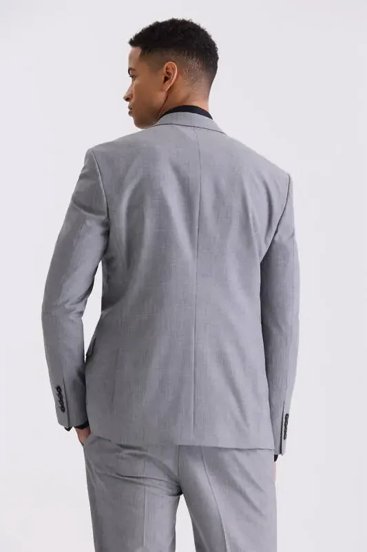 Gray Classic Fit Peak Lapel Wool Suit - 4