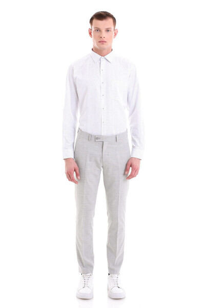 Gray Classic Fit Printed Cotton Slim Collar Long Sleeve - HATEMOĞLU (1)