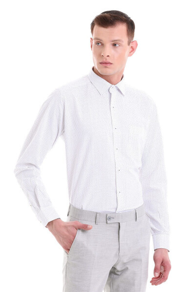 Gray Classic Fit Printed Cotton Slim Collar Long Sleeve - 3