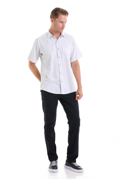 Gray Classic Fit Striped Cotton Slim Collar Short Sleeve - HATEMOĞLU (1)