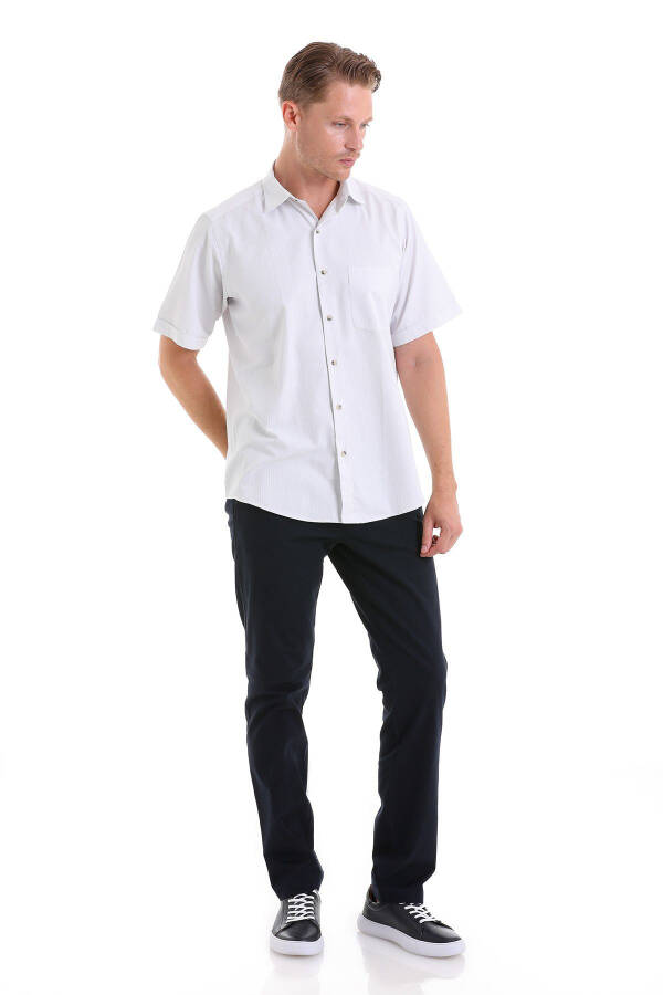 Gray Classic Fit Striped Cotton Slim Collar Short Sleeve - 2