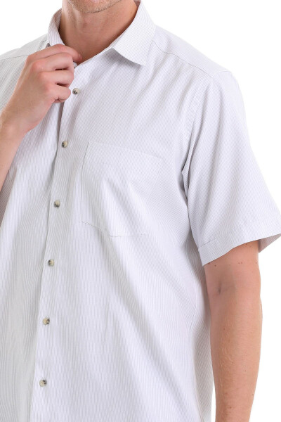 Gray Classic Fit Striped Cotton Slim Collar Short Sleeve - 3