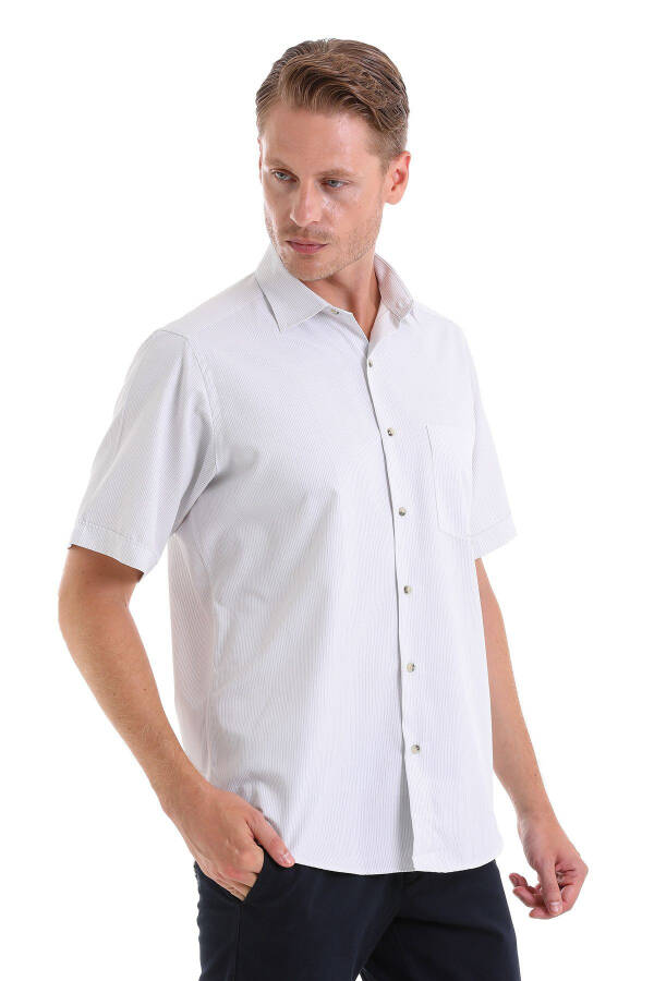 Gray Classic Fit Striped Cotton Slim Collar Short Sleeve - 4