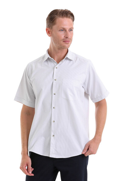 Gray Classic Fit Striped Cotton Slim Collar Short Sleeve - 5