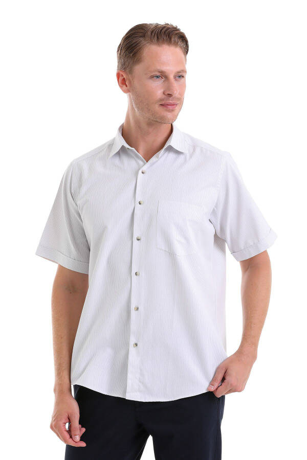 Gray Classic Fit Striped Cotton Slim Collar Short Sleeve - 5