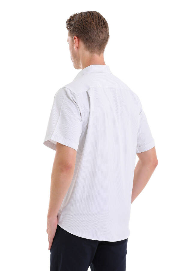 Gray Classic Fit Striped Cotton Slim Collar Short Sleeve - 6