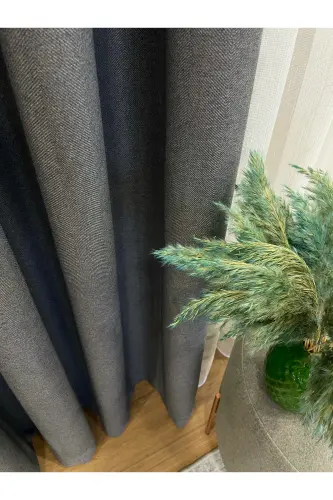 Gray Color - Linen Look 1/3 Dense Pleated Curtain - Gray - 1