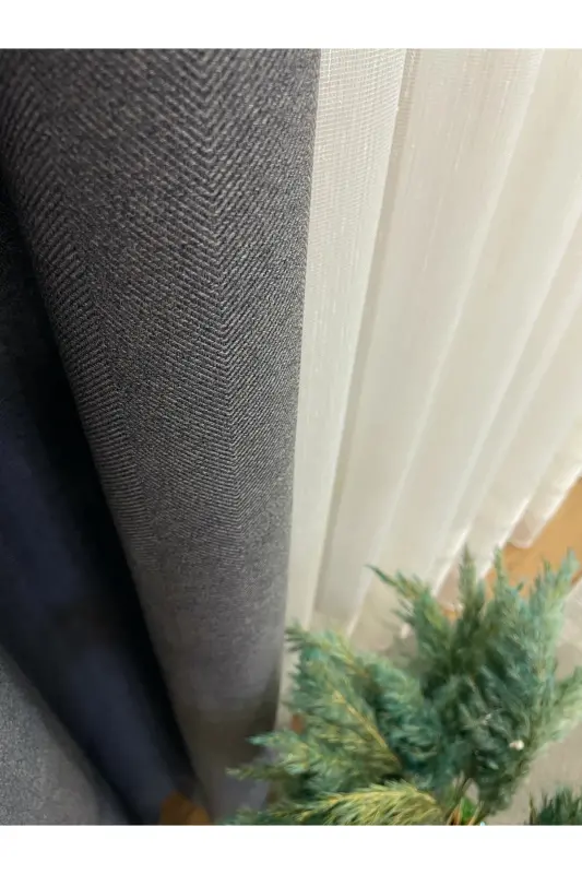 Gray Color - Linen Look 1/3 Dense Pleated Curtain - Gray - 2