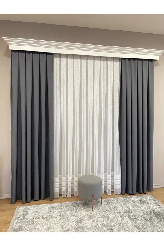 Gray Color - Linen Look 1/3 Dense Pleated Curtain - Gray - 4