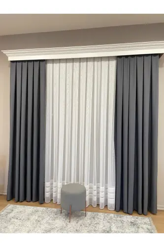 Gray Color - Linen Look 1/3 Dense Pleated Curtain - Gray - 5