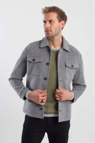Gray Comfort Fit Baby Collar Wool Coat 