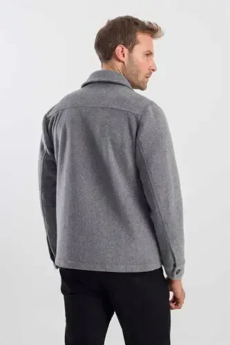 Gray Comfort Fit Baby Collar Wool Coat - 2