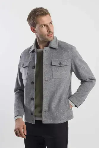 Gray Comfort Fit Baby Collar Wool Coat - 4