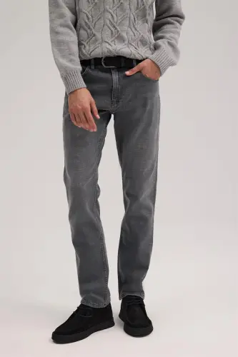 Gray Comfort Fit Cotton Stretch Jean Denim Pants - 1