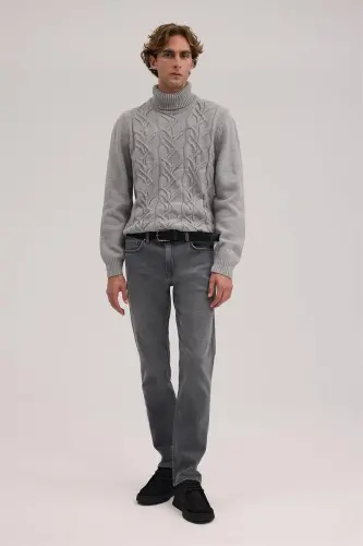 Gray Comfort Fit Cotton Stretch Jean Denim Pants - JAKAMEN (1)