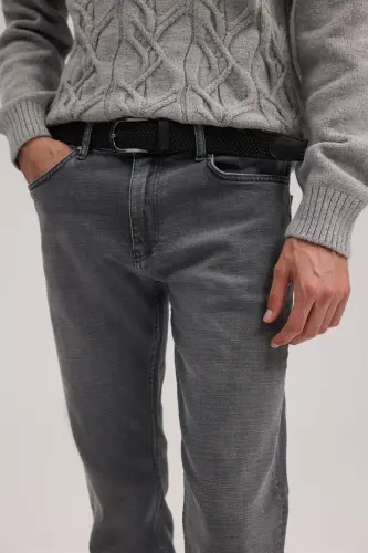 Gray Comfort Fit Cotton Stretch Jean Denim Pants - 3