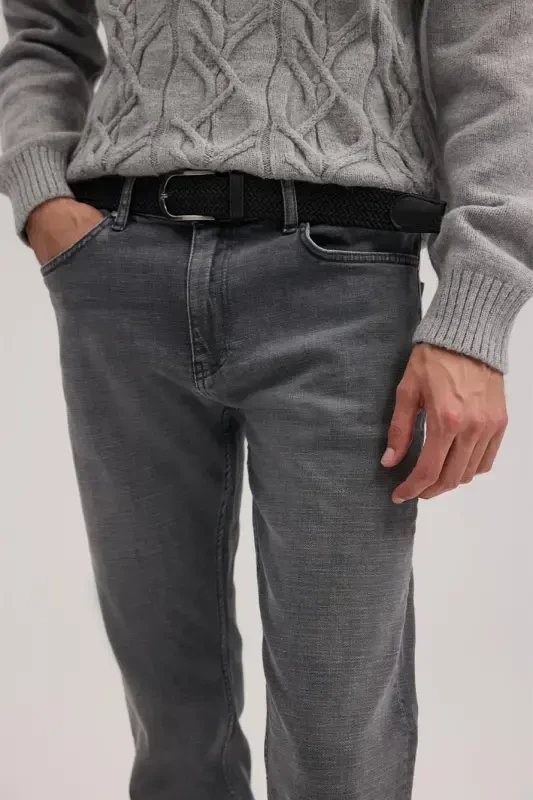 Gray Comfort Fit Cotton Stretch Jean Denim Pants - 3