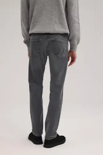 Gray Comfort Fit Cotton Stretch Jean Denim Pants - 4