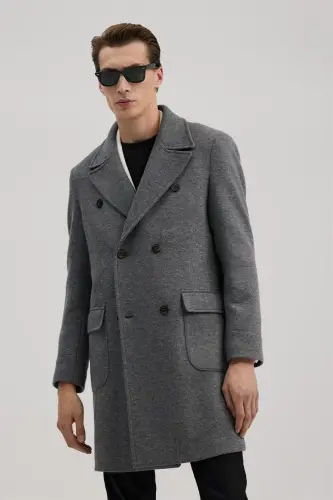 Gray Comfort Fit Double-Breasted Wool Coat - JAKAMEN (1)