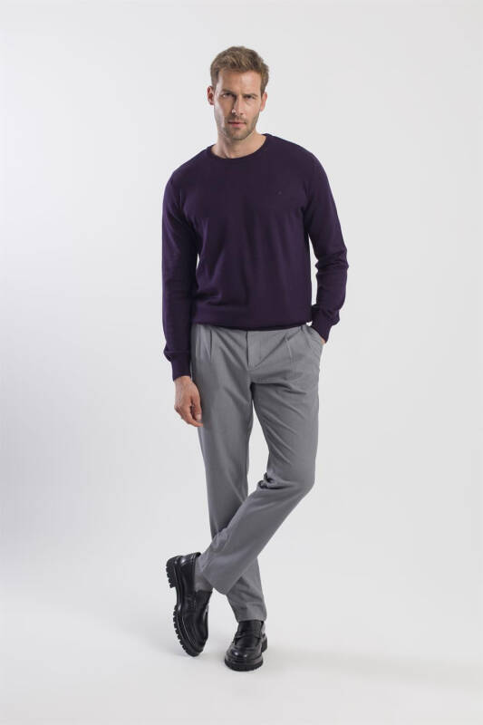 Gray Comfort Fit Double Pocket Flap Pleated Side Pocket Trousers - 2