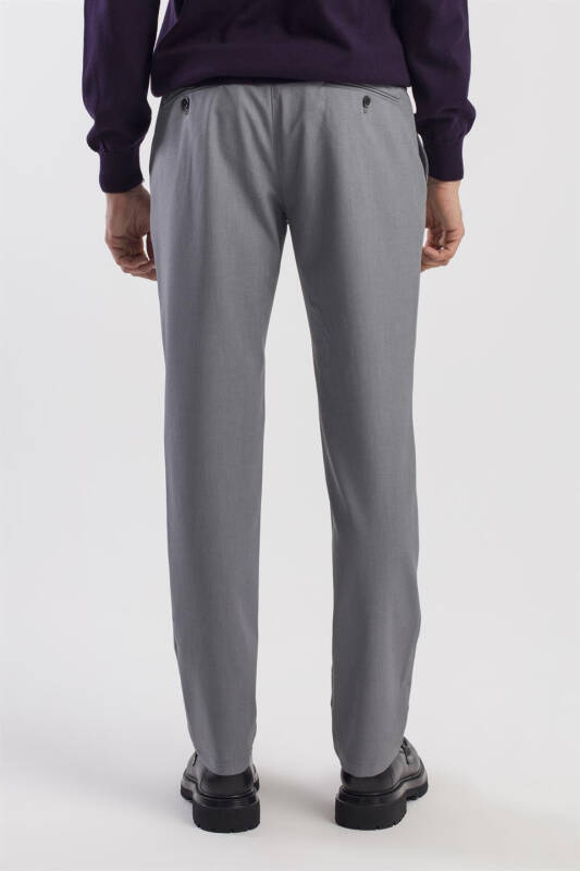Gray Comfort Fit Double Pocket Flap Pleated Side Pocket Trousers - 4