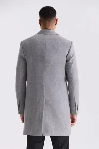 Gray Comfort Fit Mono Collar Side Pocket Cashmere Coat - 4