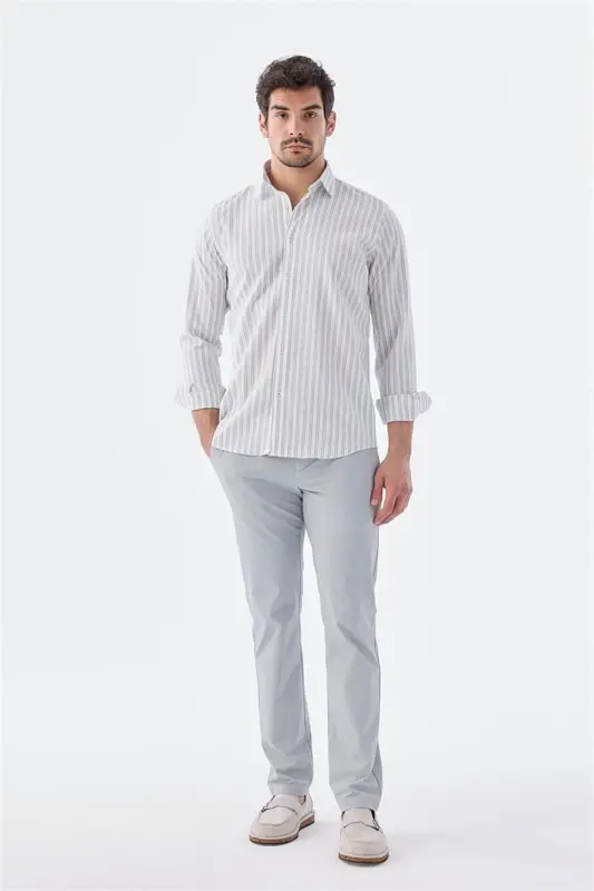 Gray Comfort Fit Patterned Stretchy Cotton Sports Shirt - 2