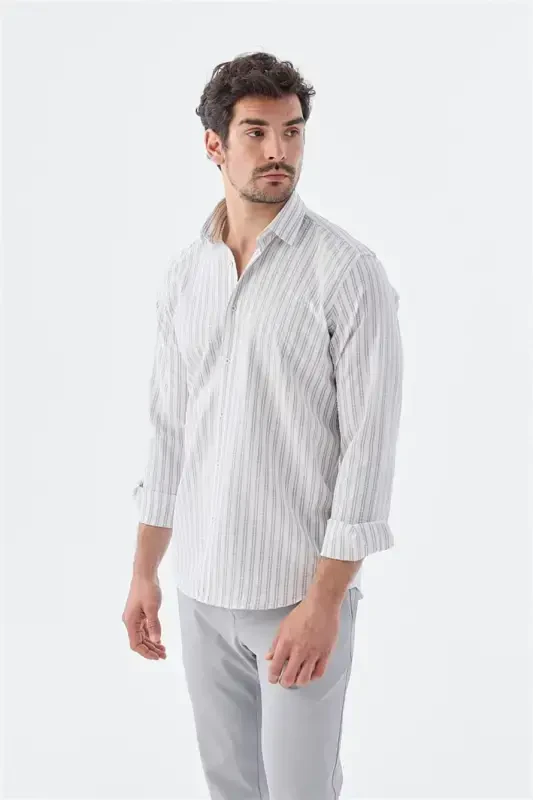 Gray Comfort Fit Patterned Stretchy Cotton Sports Shirt - Modazone