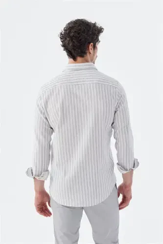 Gray Comfort Fit Patterned Stretchy Cotton Sports Shirt - 4