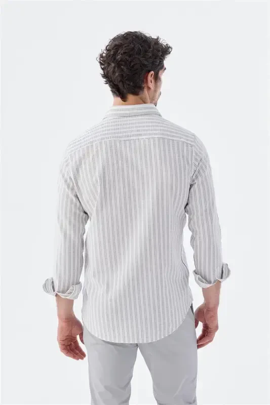 Gray Comfort Fit Patterned Stretchy Cotton Sports Shirt - 4